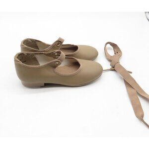 Capezio Girls Tan Mary Jane Dance Shoes Elastic Strap & Ribbon Size 10.5M NWT